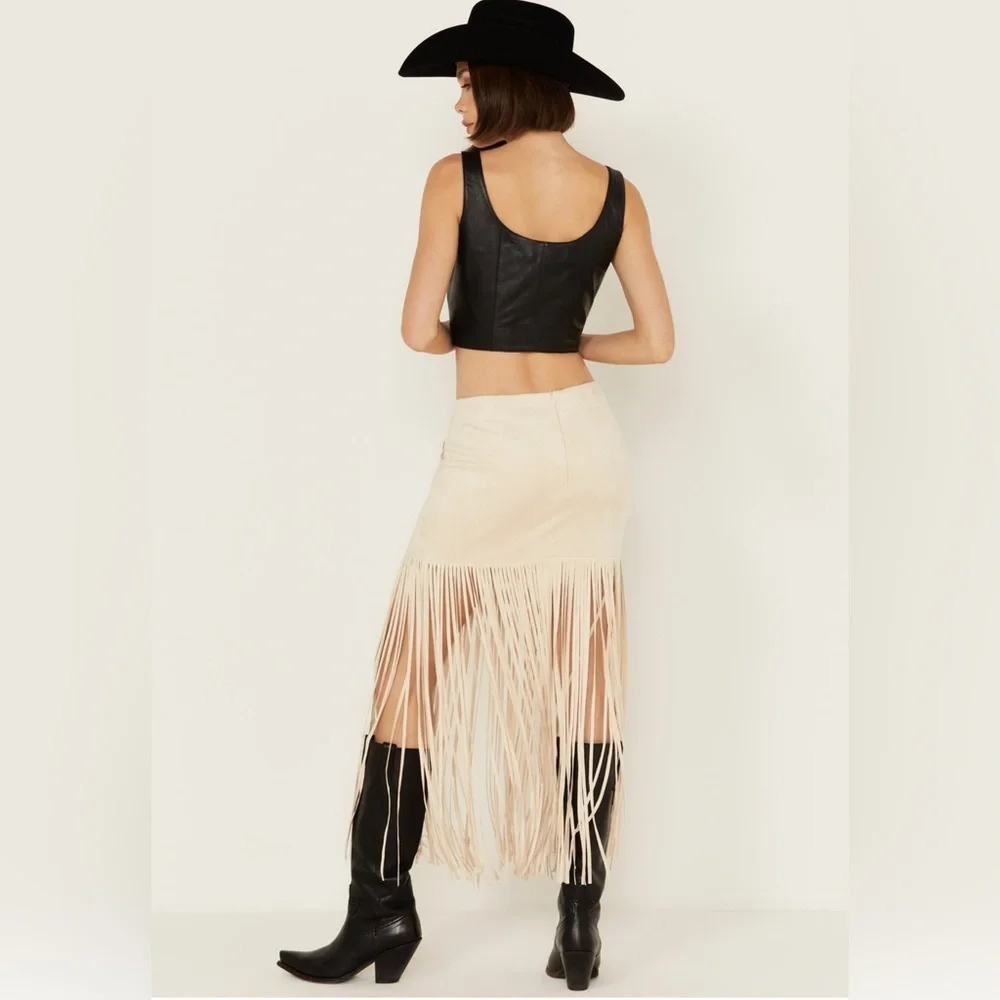 Vocal Cream Fringe Studded Skirt - Picture 3 of 12